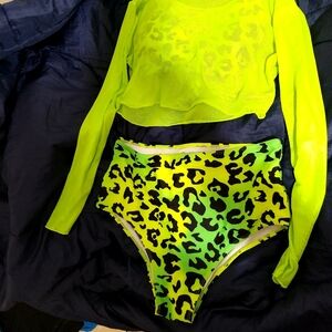 Neon Leopard Print Crop Top and Long Sleeve Set